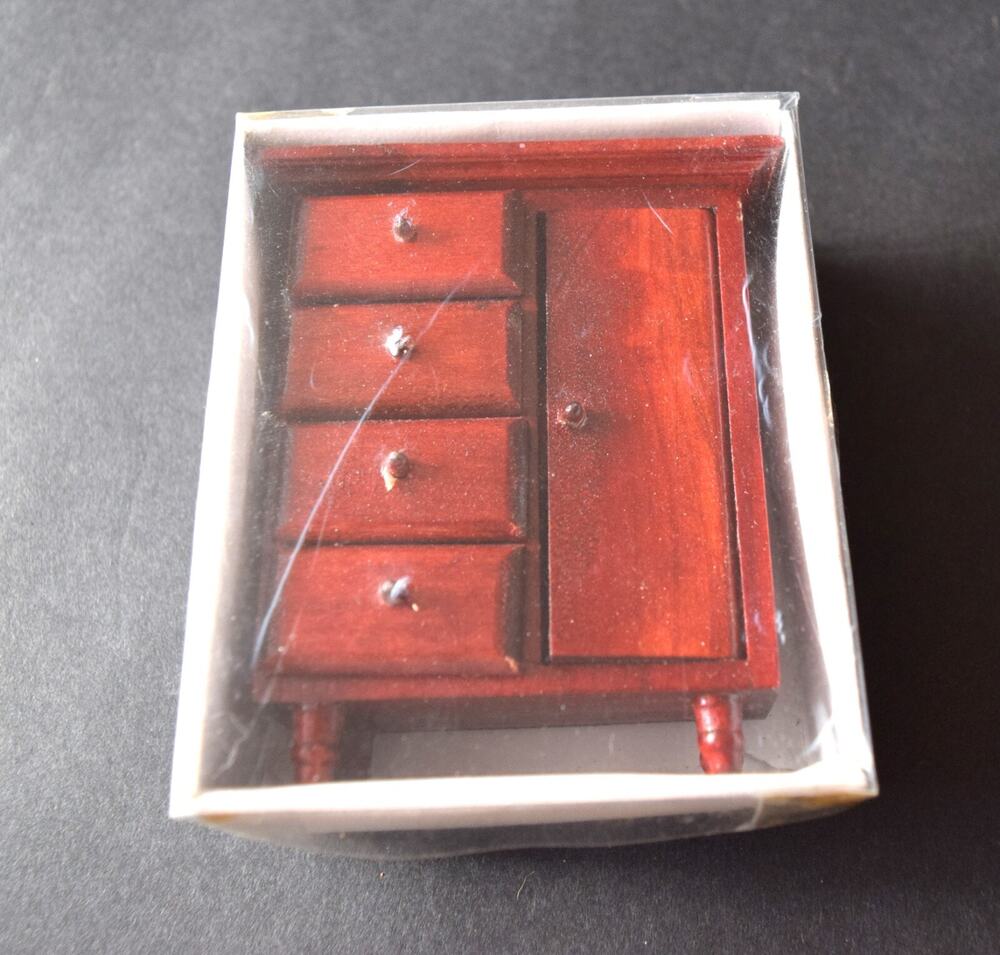 Vtg Dollhouse Furniture Brown Wooden Chest of Drawers Armoire